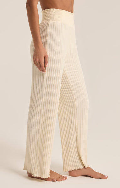 Dawn Smocked Rib Pant - Bone