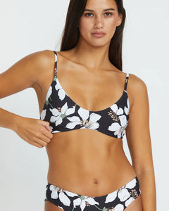 Midnight Lily Crop Bikini Top - Black