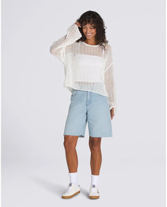 Mila Open Knit Crop Crew Sweater - Marshmallow