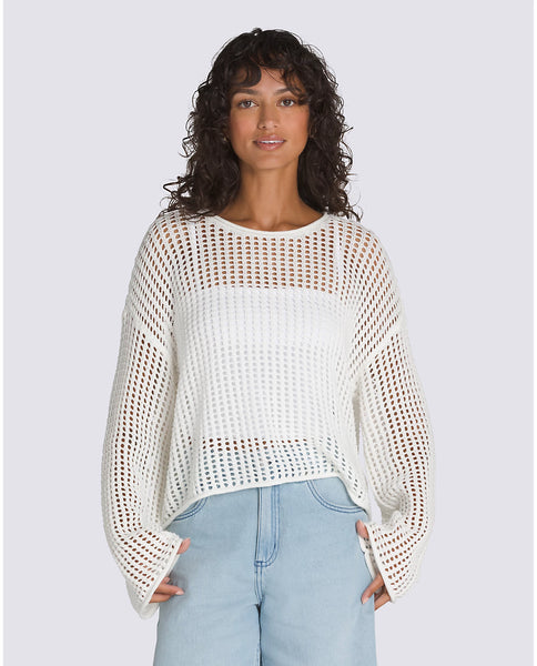 Mila Open Knit Crop Crew Sweater - Marshmallow