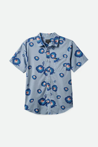 Brixton Charter Print Short Sleeve Woven Shirt - Dusty Blue/Pacific Blue/Coral Pink