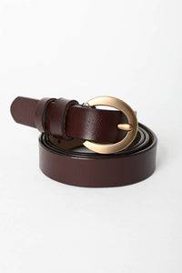 Gold Curved Buckle Waist Belt - Brown