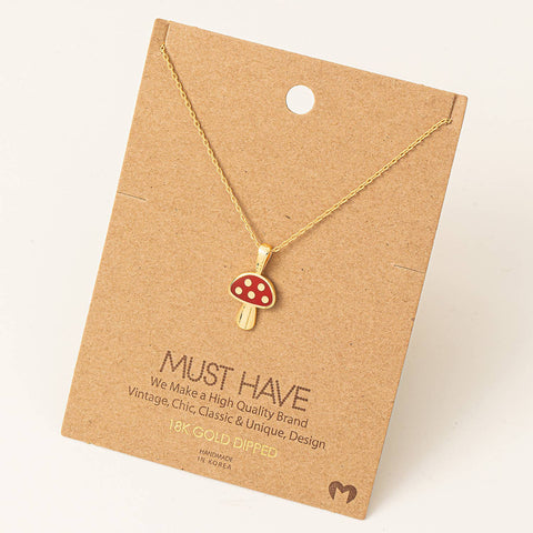 Mini Red Mushroom Pendant Dainty Necklace