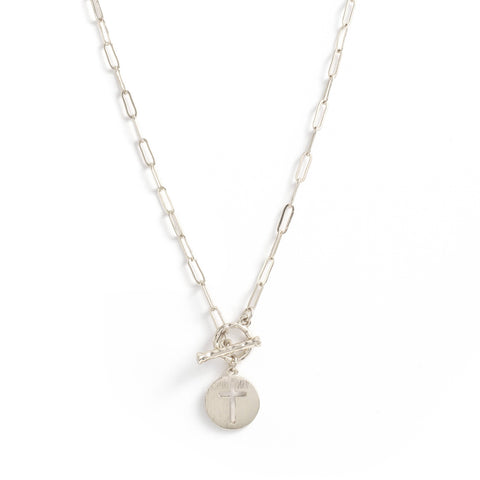 Splendid Iris Link Chain Necklace Wiith Toggle - Silver