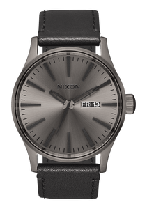 Nixon Sentry Leather Watch - Gunmetal Black