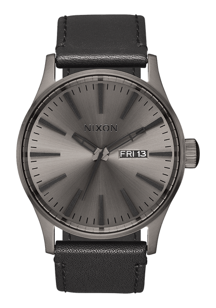 Nixon Sentry Leather Watch - Gunmetal Black