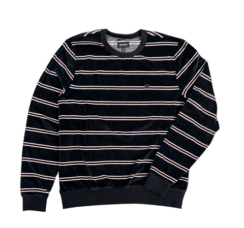 Brixton Shield Velventeen Long Sleeve Crew Knit - Black Off White Mahogany