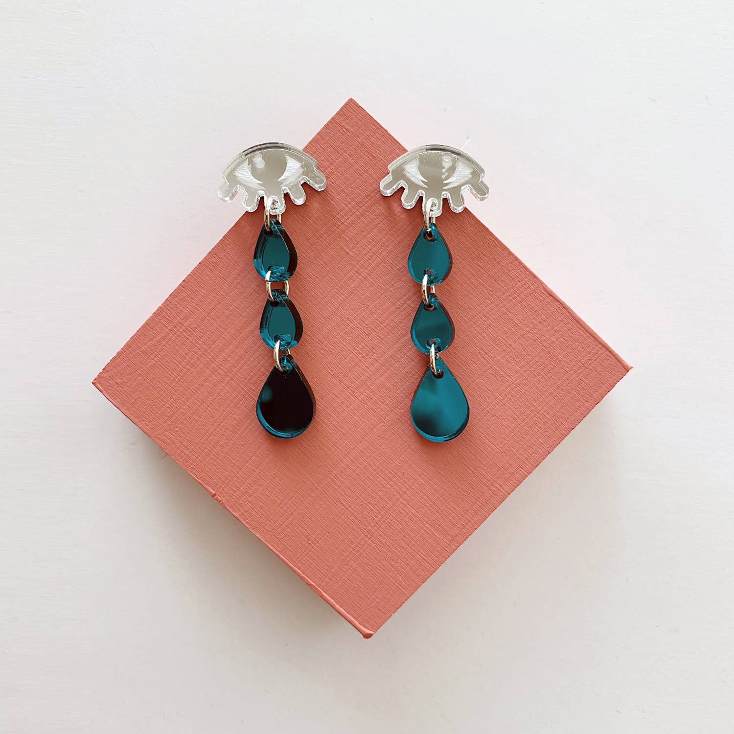 Teardrop Studs: Silver + Teal tears