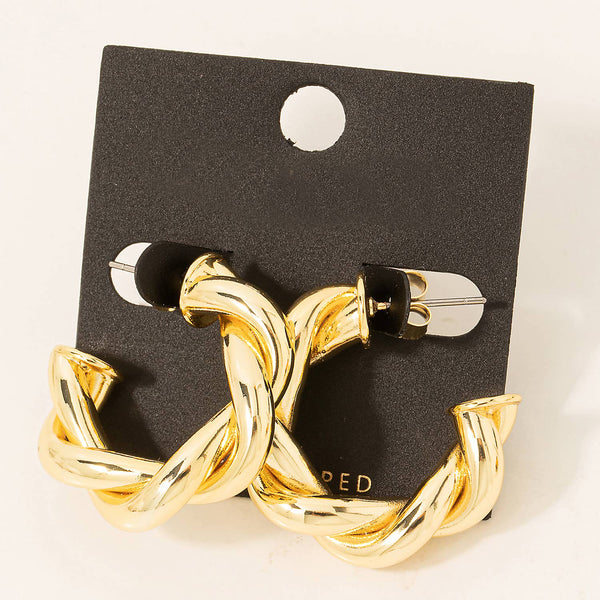 Gold Dipped Twisted Metallic Hoop Earrings: G