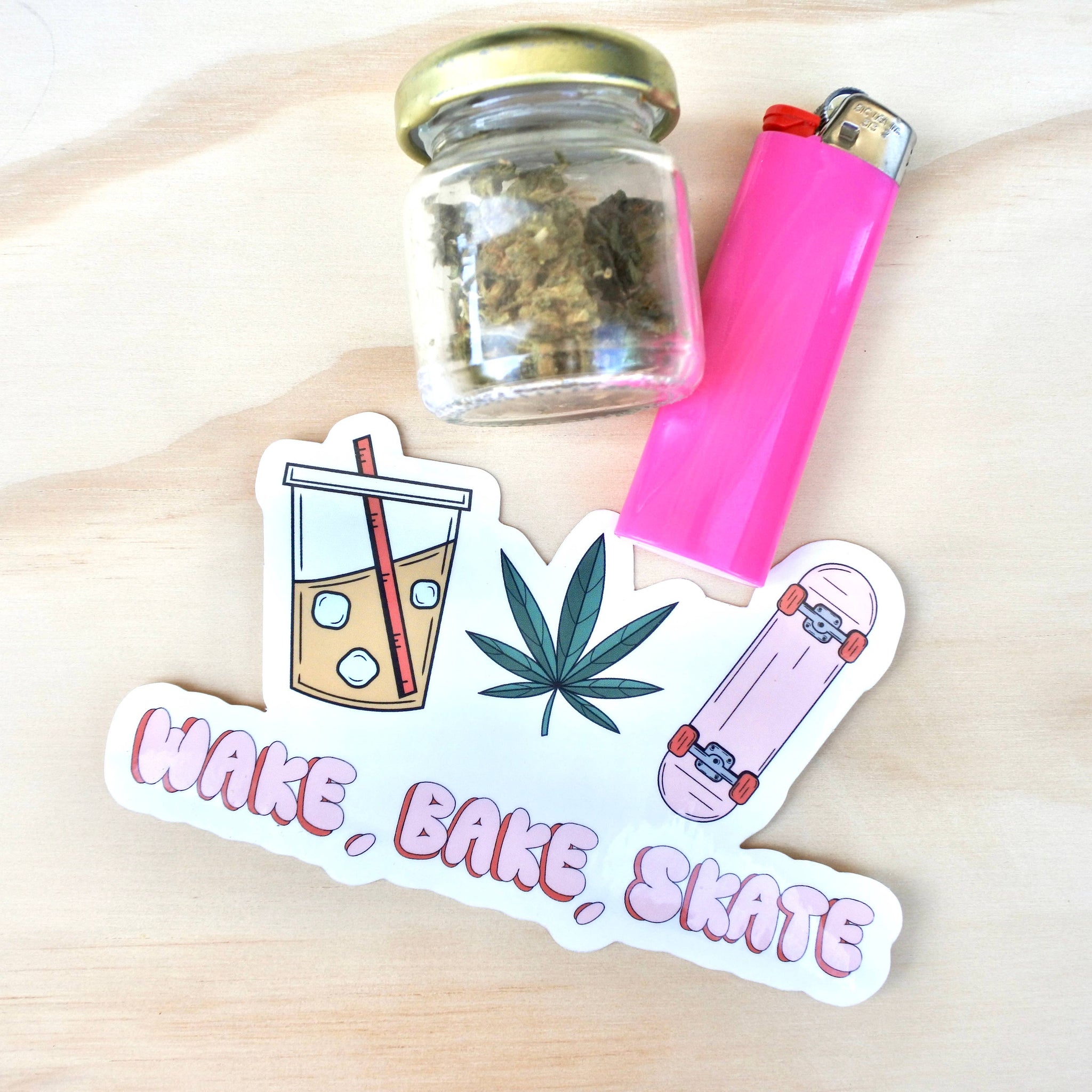 Weed Wake and Bake Skateboard Vinyl Sticker